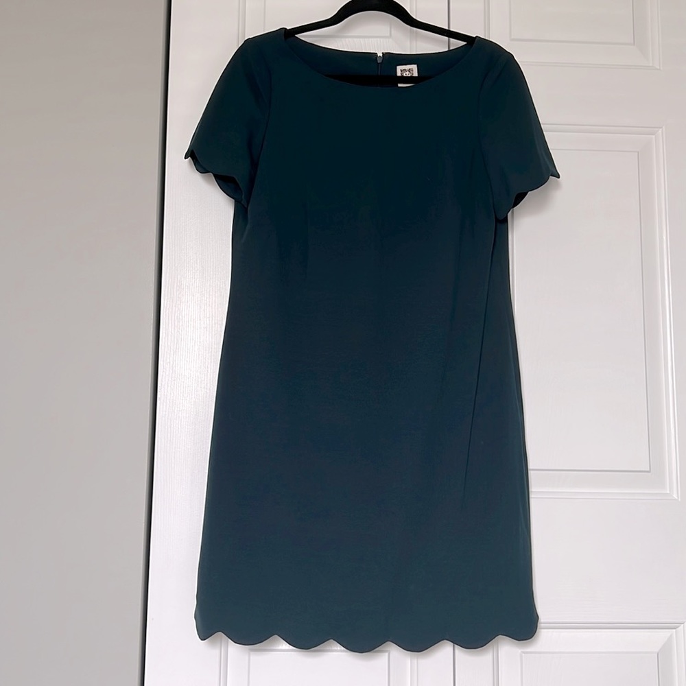Dark green Anne Klein scallop hemmed dress.